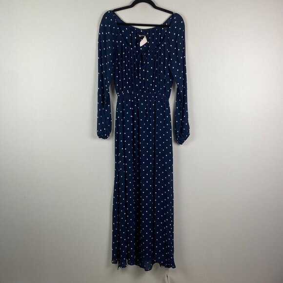 Reformation Augusta Maxi Dress Size Medium Navy Polka Dot Side Slit - Picture 1 of 11